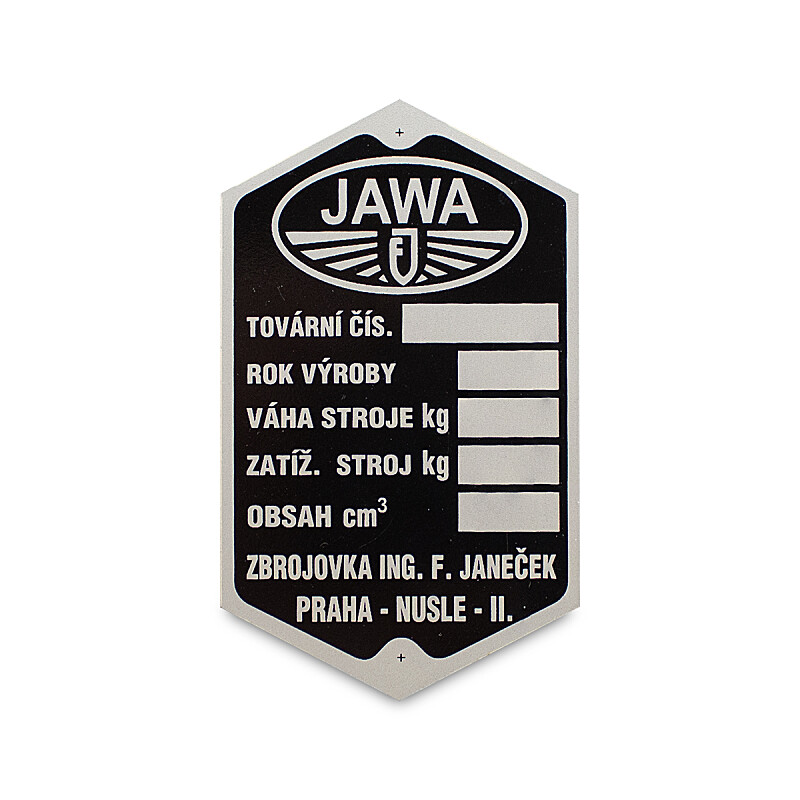 Etykieta na ramę przedwojenna Jawa Special, 350 OHV/SV