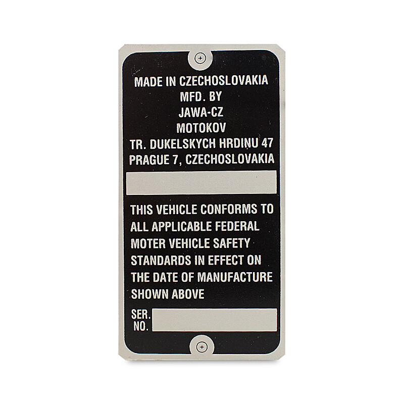 Etykieta na ramę ČZ enduro typ 988, 992 - angielska