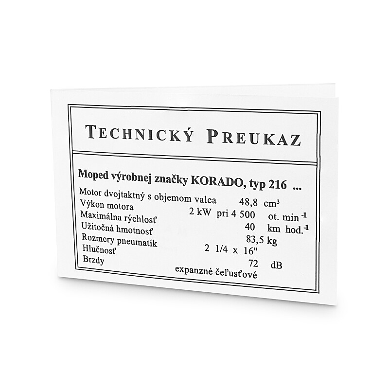 Karta Motorower Korádo Typ 216 - 2Kw