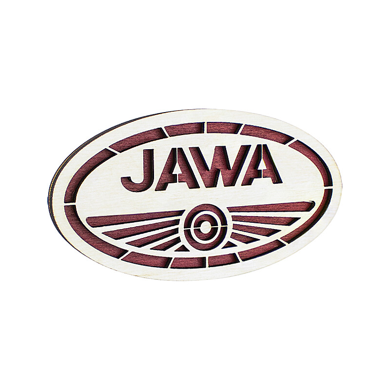 Drewniany magnes logo Jawa - 10x5,5cm