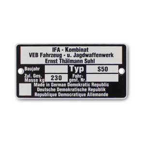 Etykieta na ramkę SIMSON S50 starszy typ