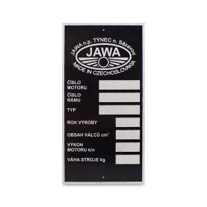 Štítek rámu Jawa/Sadílek - Soutěžní