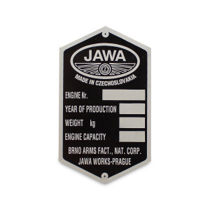 Etykieta na ramę Jawa 250/350 Pérák Zbrojovka - angielska