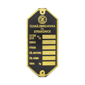 Etykieta ramowa przedwojenna ČZ - mosiądz trawiony